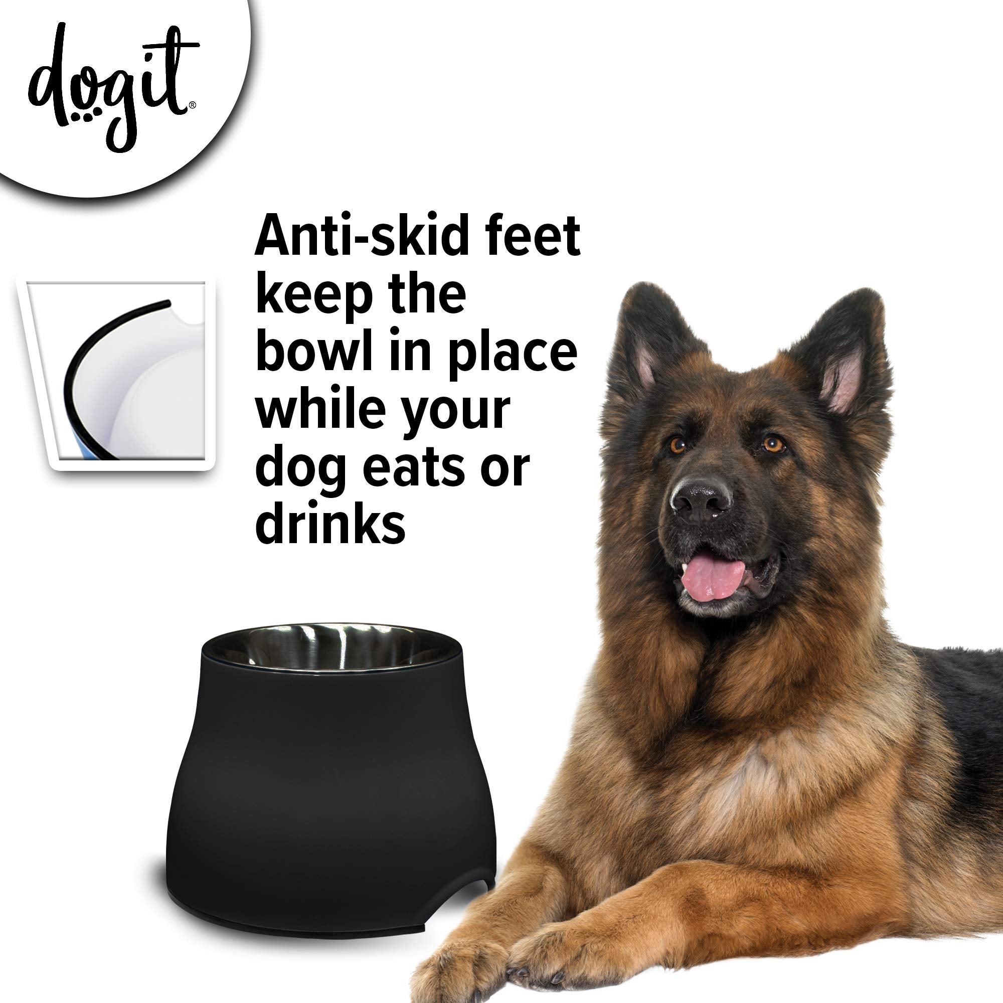 Dogit elevated dog bowl stainless-steel dish insert resists bacteria and cleans easily.