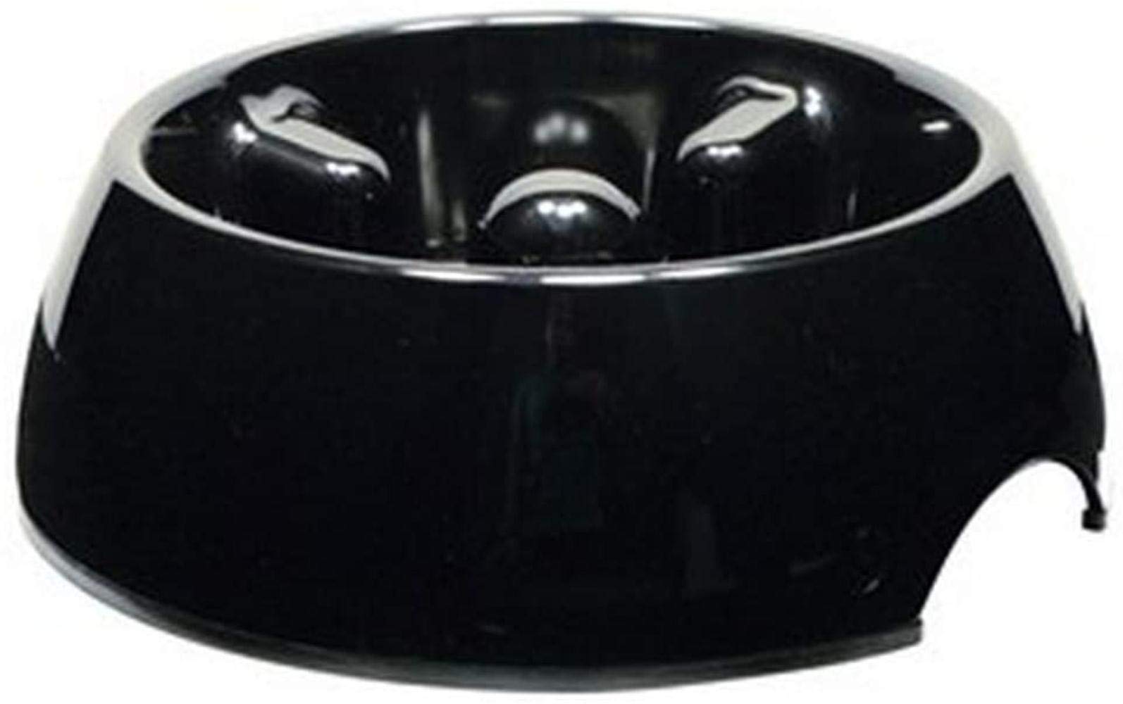 Dogit Go Slow anti-gulping bowl in black, medium, side view aids steady eating.
