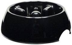 Dogit Go Slow anti-gulping bowl in black, medium, side view aids steady eating.