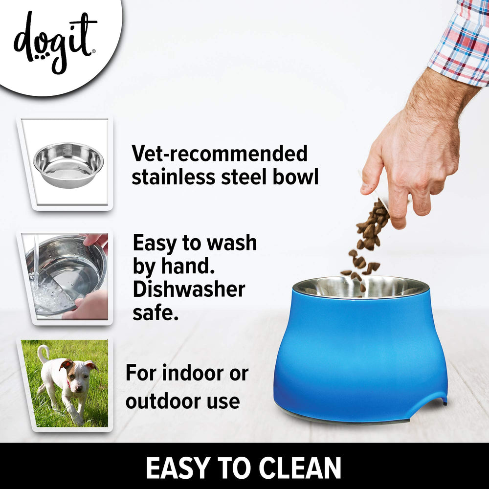 Dogit two-bowl elevated setup offers separate water and food options.