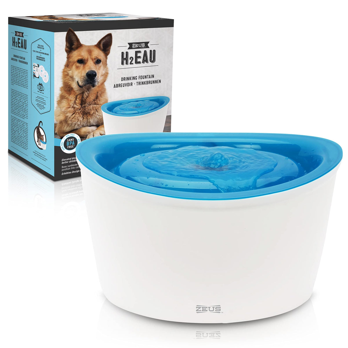 Dogit Zeus elevated water dispenser front view offers easy-access hydration for pets.