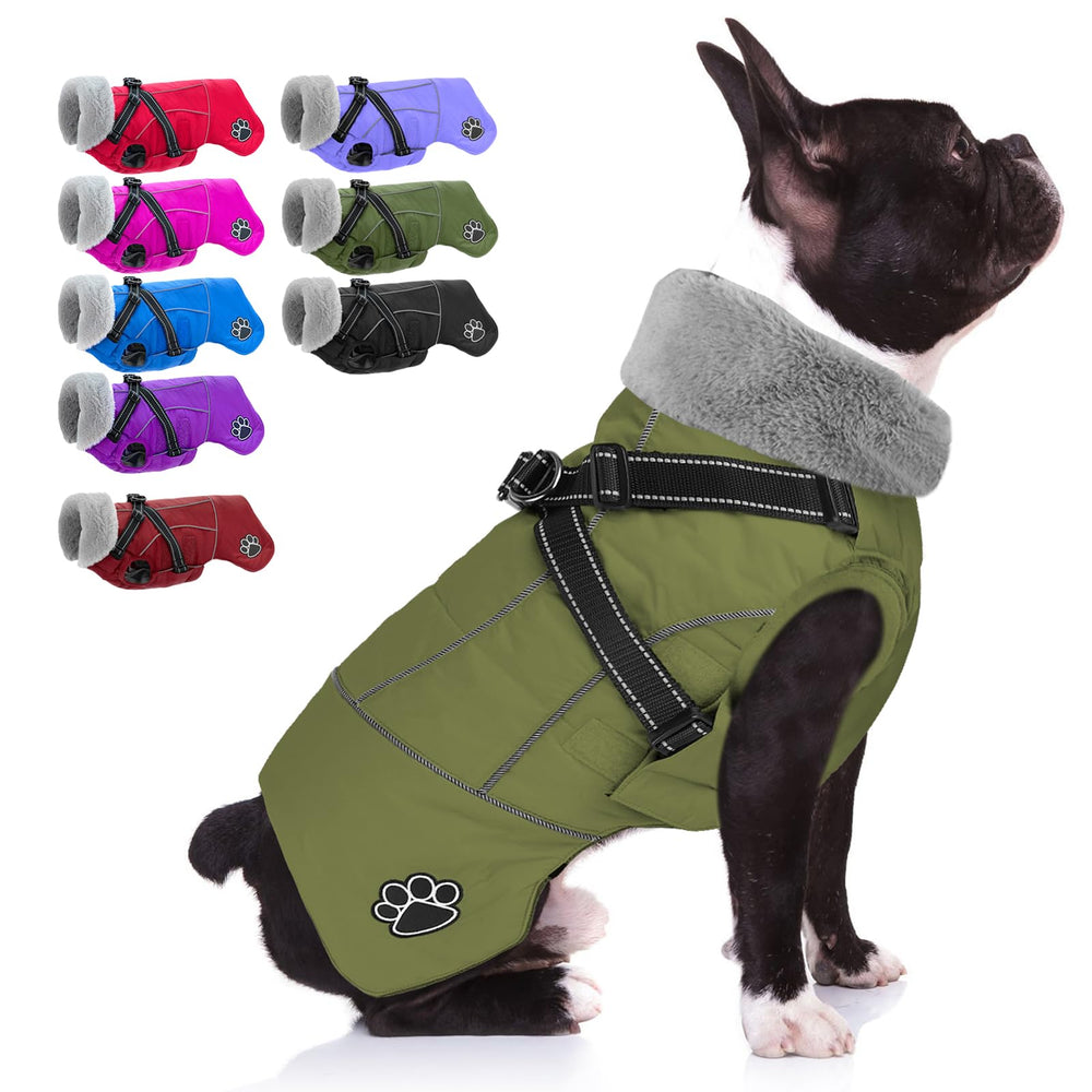 Doglay dog coat back view with built-in harness for secure outdoor walks.