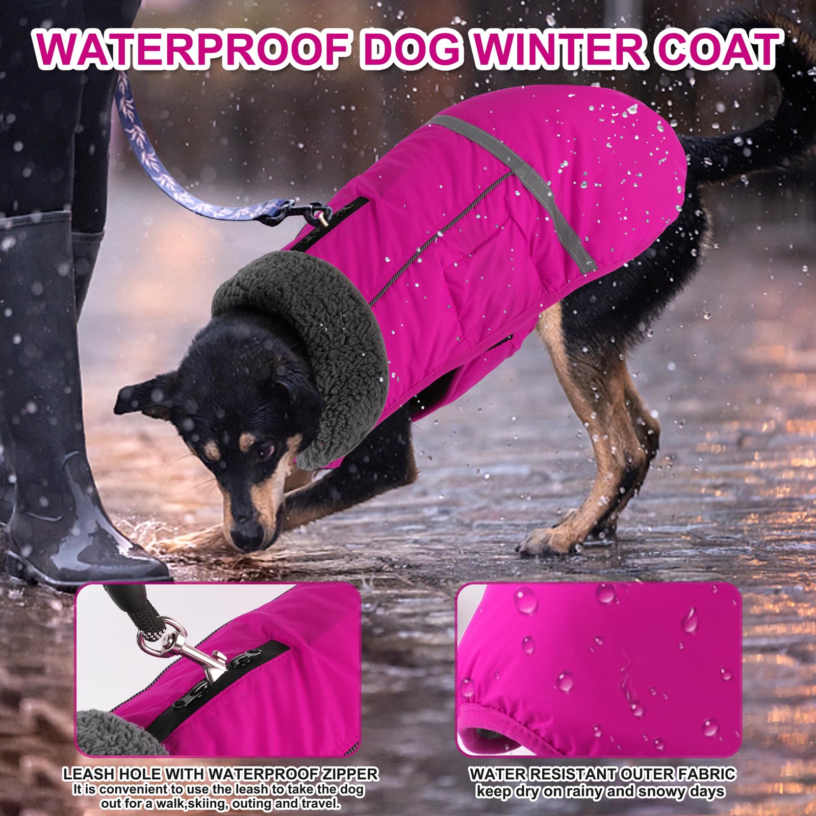 Doglay coat close-up shows thick furry collar for extra warmth.
