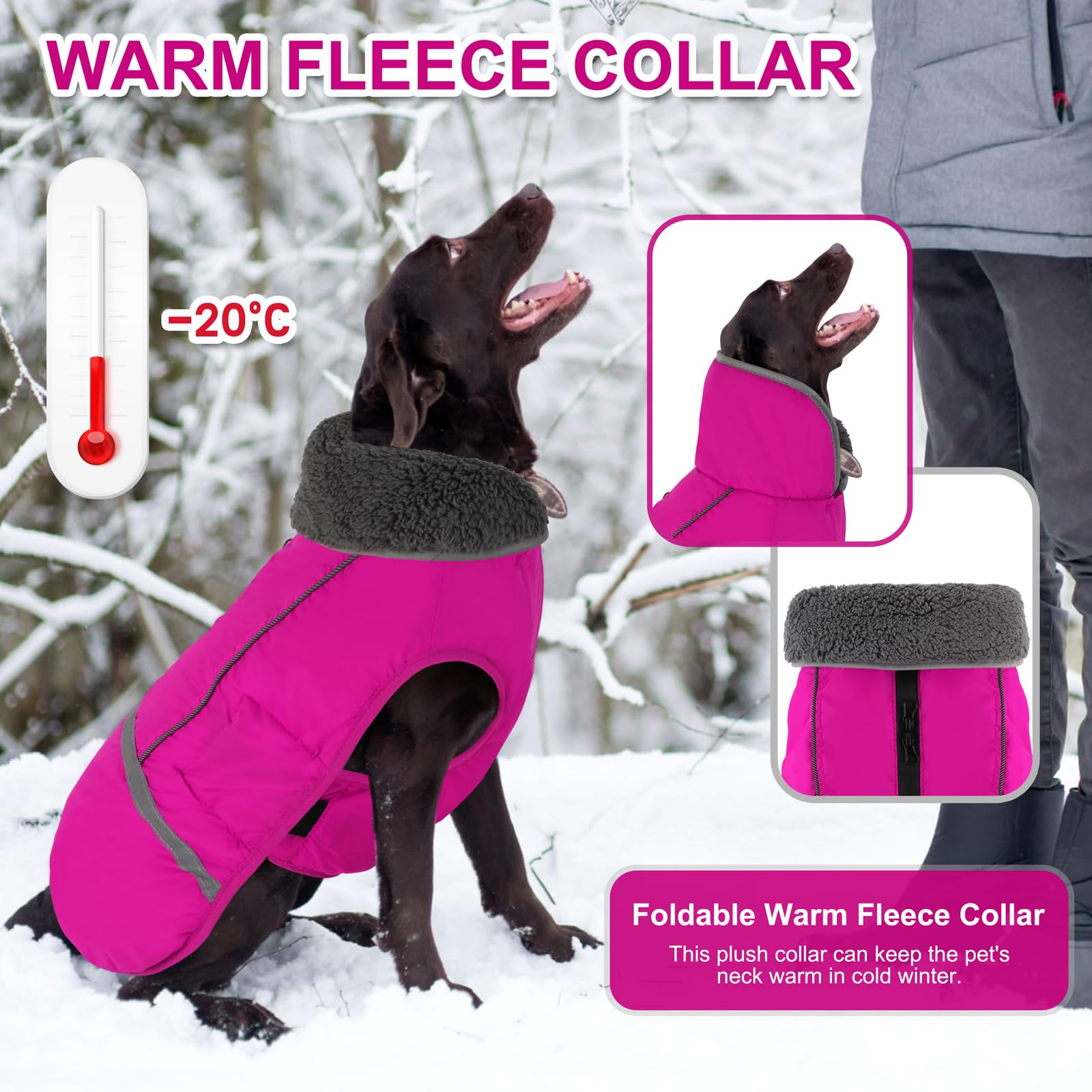 Doglay dog coat back reflection detail highlights high-visibility stripes for night safety.