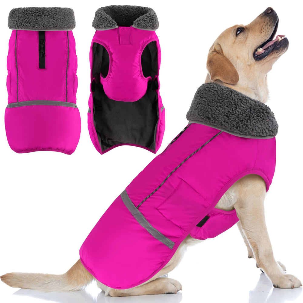 Doglay waterproof dog coat back view with reflective stripes boosts nighttime visibility.