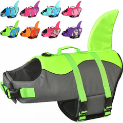 Doglay Dog Life Vest shark design front keeps dogs safe and visible in water.