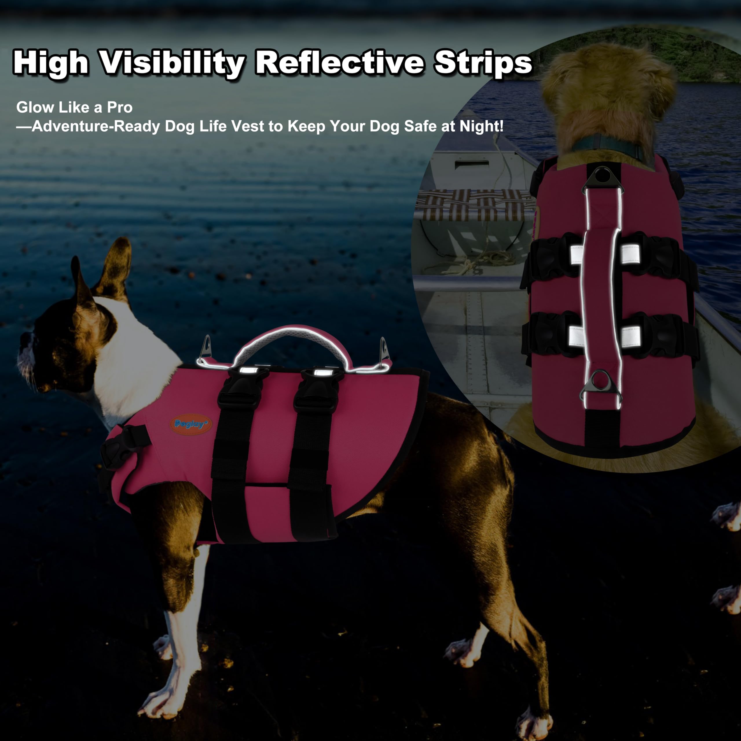 Doglay life jacket available in five sizes to fit breeds.