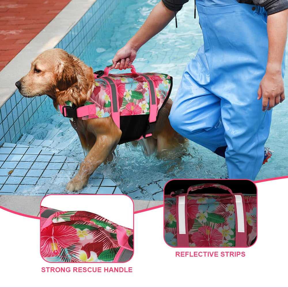 Doglay life jacket featuring reflective stripes for better visibility during dusk water activities.
