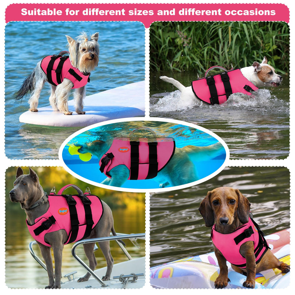 Doglay life jacket bright reflective strips improve visibility.
