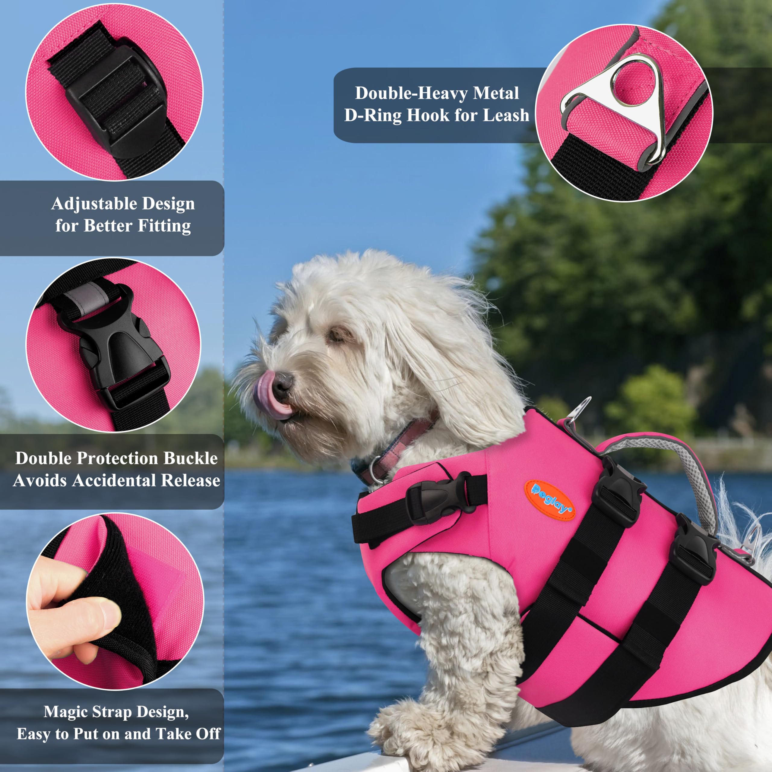 Doglay life jacket rescue handle helps lifting and stability.