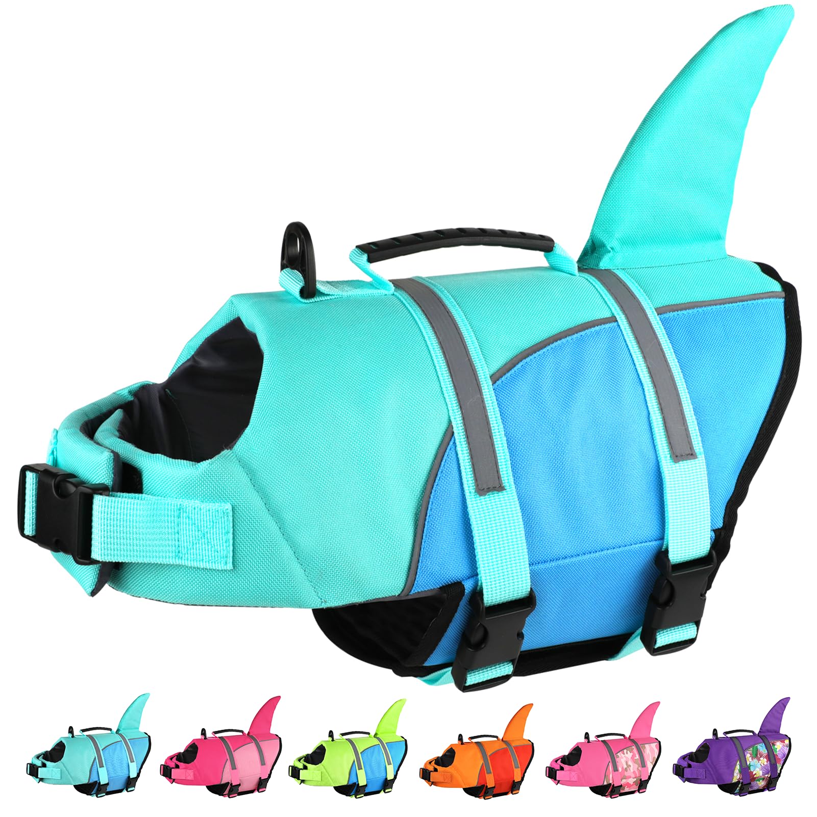 Doglay Shark Dog Jacket front-view buoyant vest for swimming.