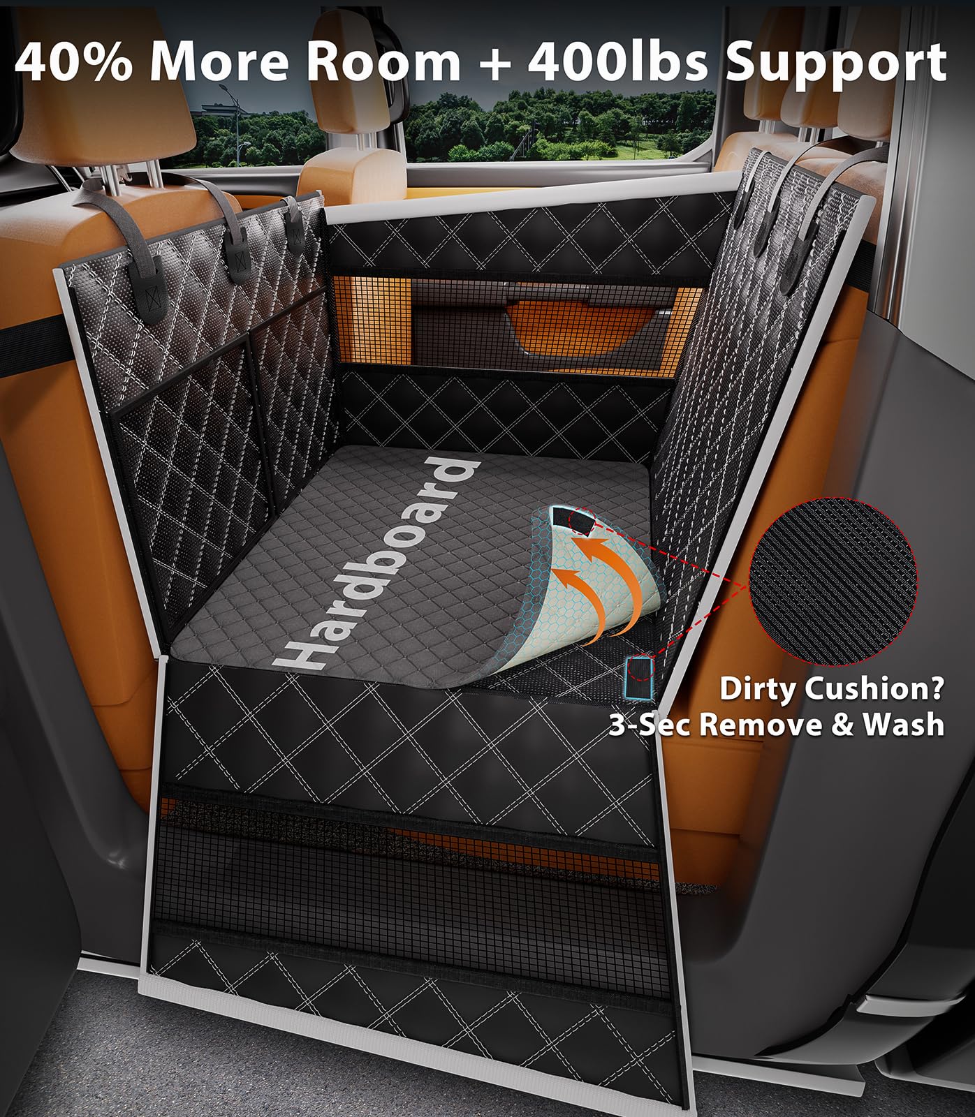 Doglike dog car seat 14-point anchoring system prevents sliding on turns