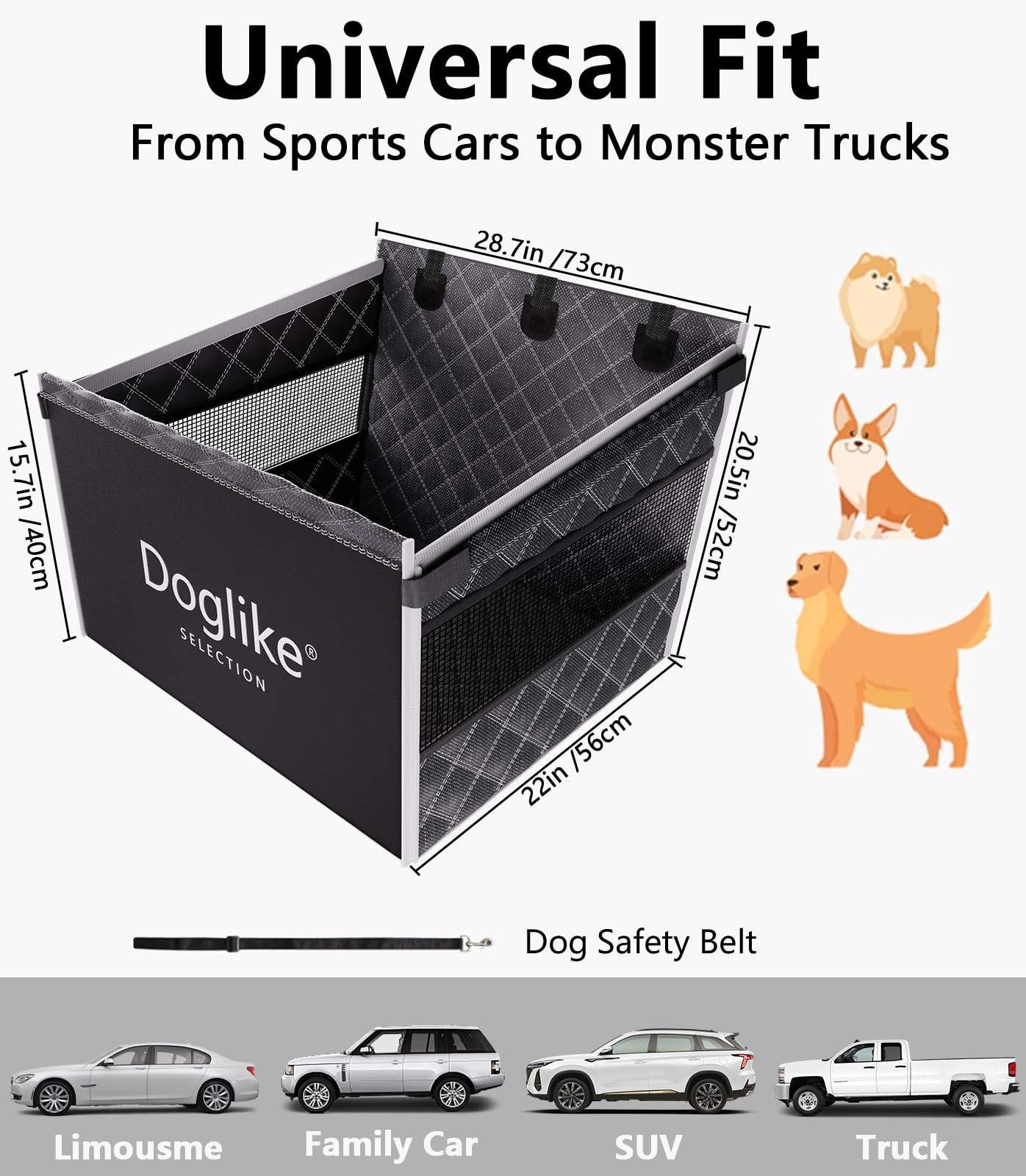 Doglike dog car seat non-slip base keeps interior tidy during bumpy drives