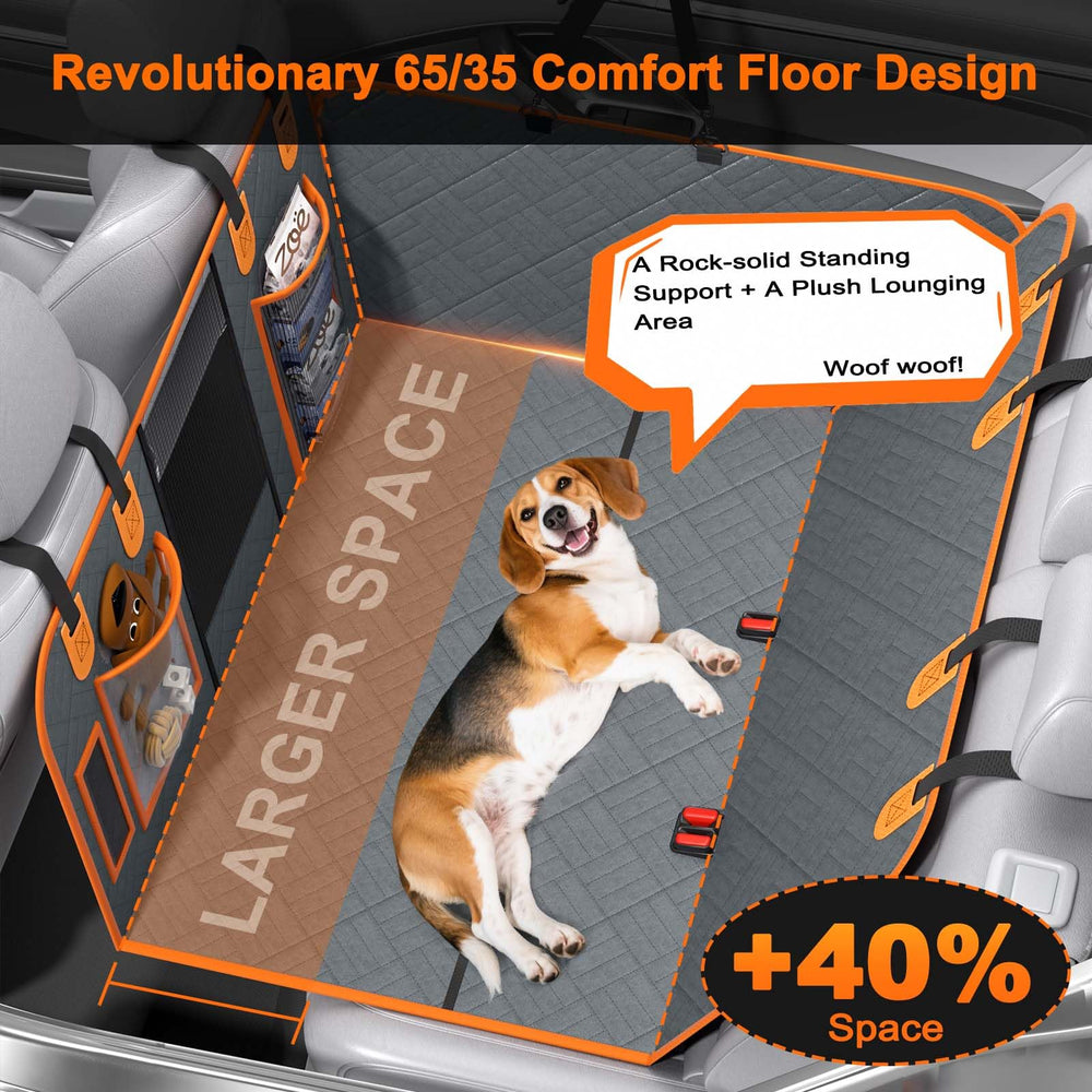 Doglike ergonomic 65/35 floor design supports joints and lounging.