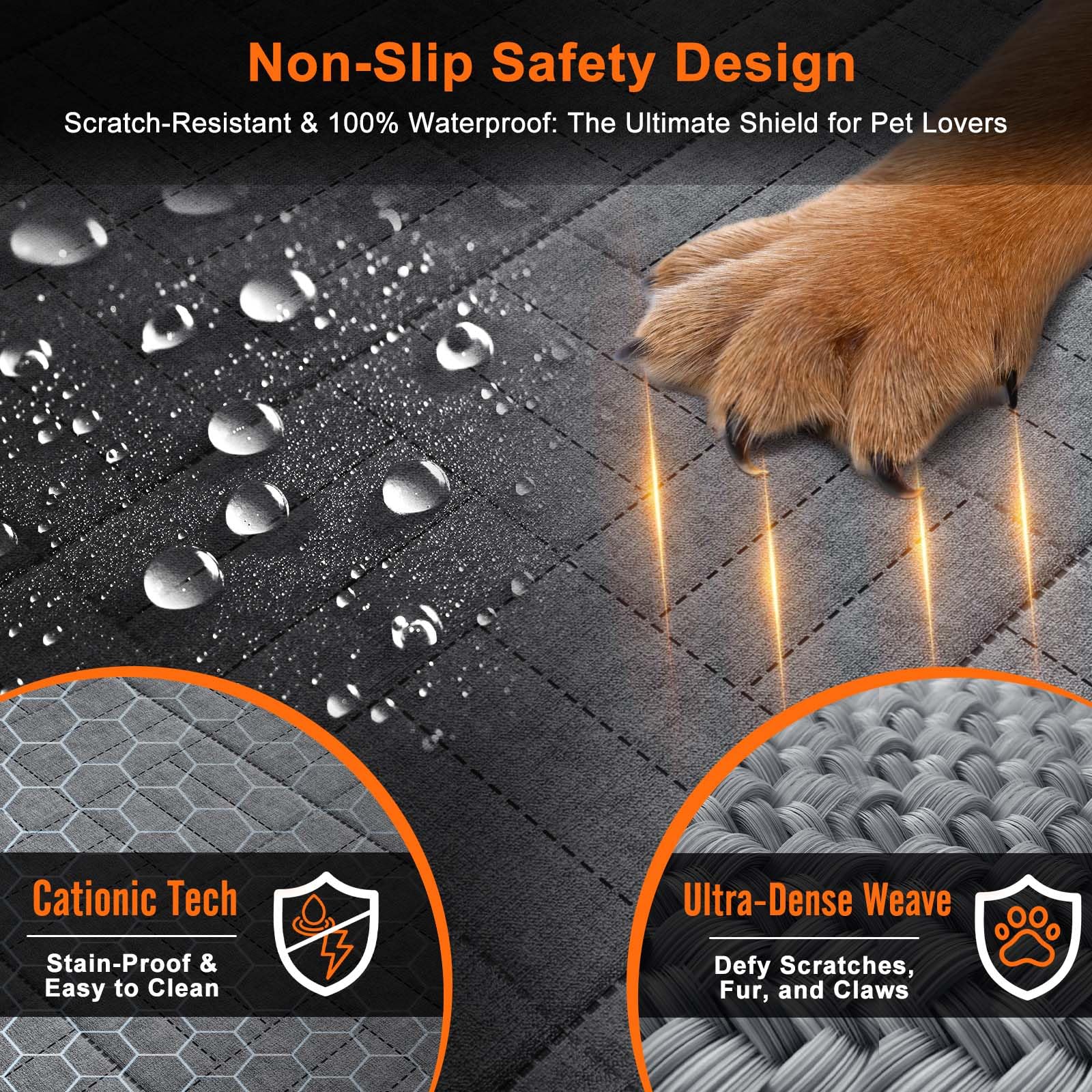 Doglike seat cover non-slip base stays secure in sharp turns.