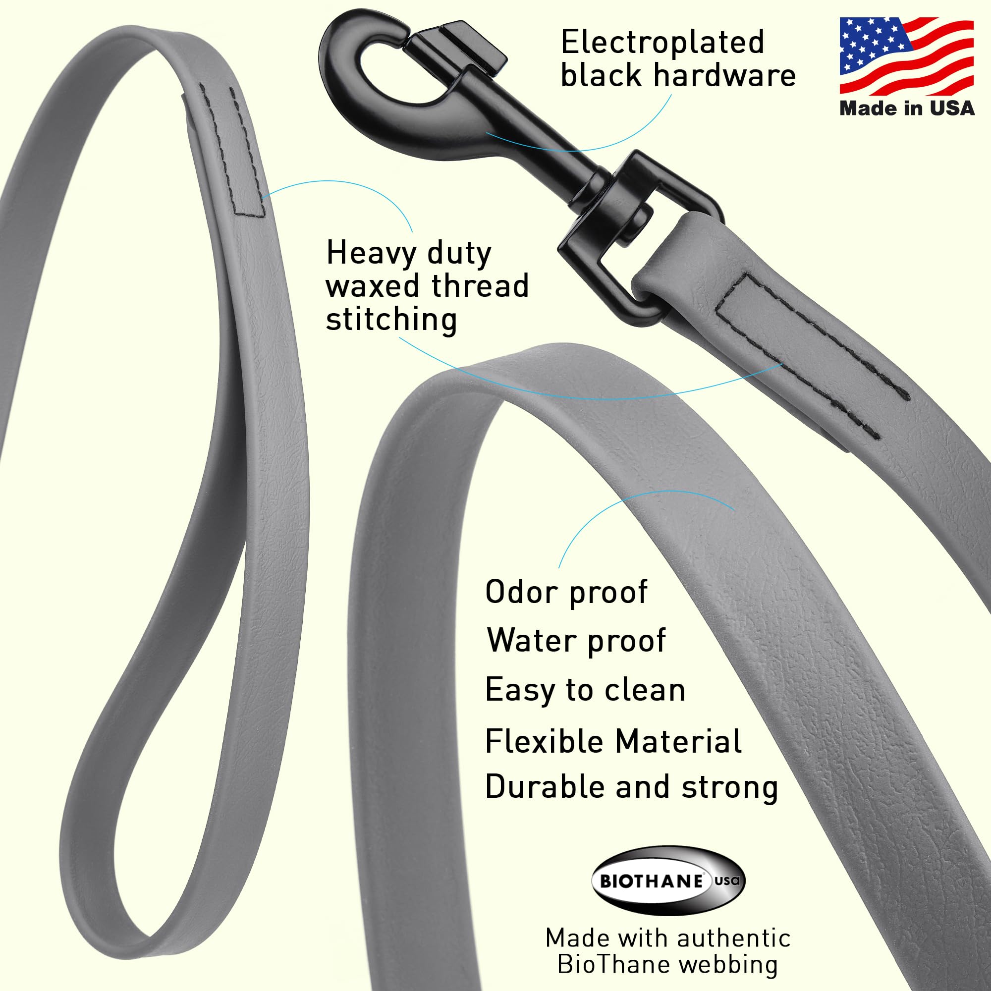 Dogline Biothane 4ft leash length ideal for daily walks.