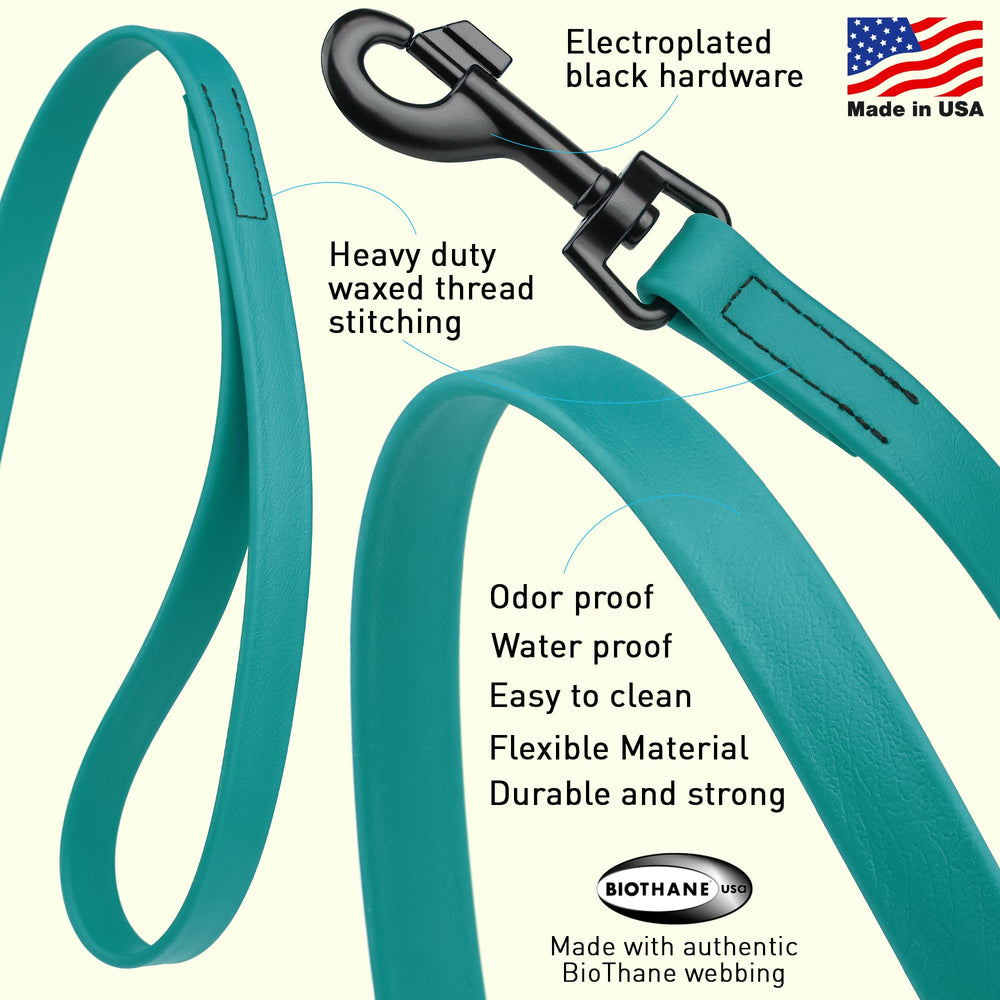 Closeup of Dogline Biothane leash black hardware, showing non-reflective rugged hardware.