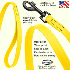 Dogline Biothane leash with black hardware close-up highlighting durable finish
