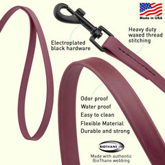 Dogline Biothane leash with swivel clip hardware prevents twisting during activity