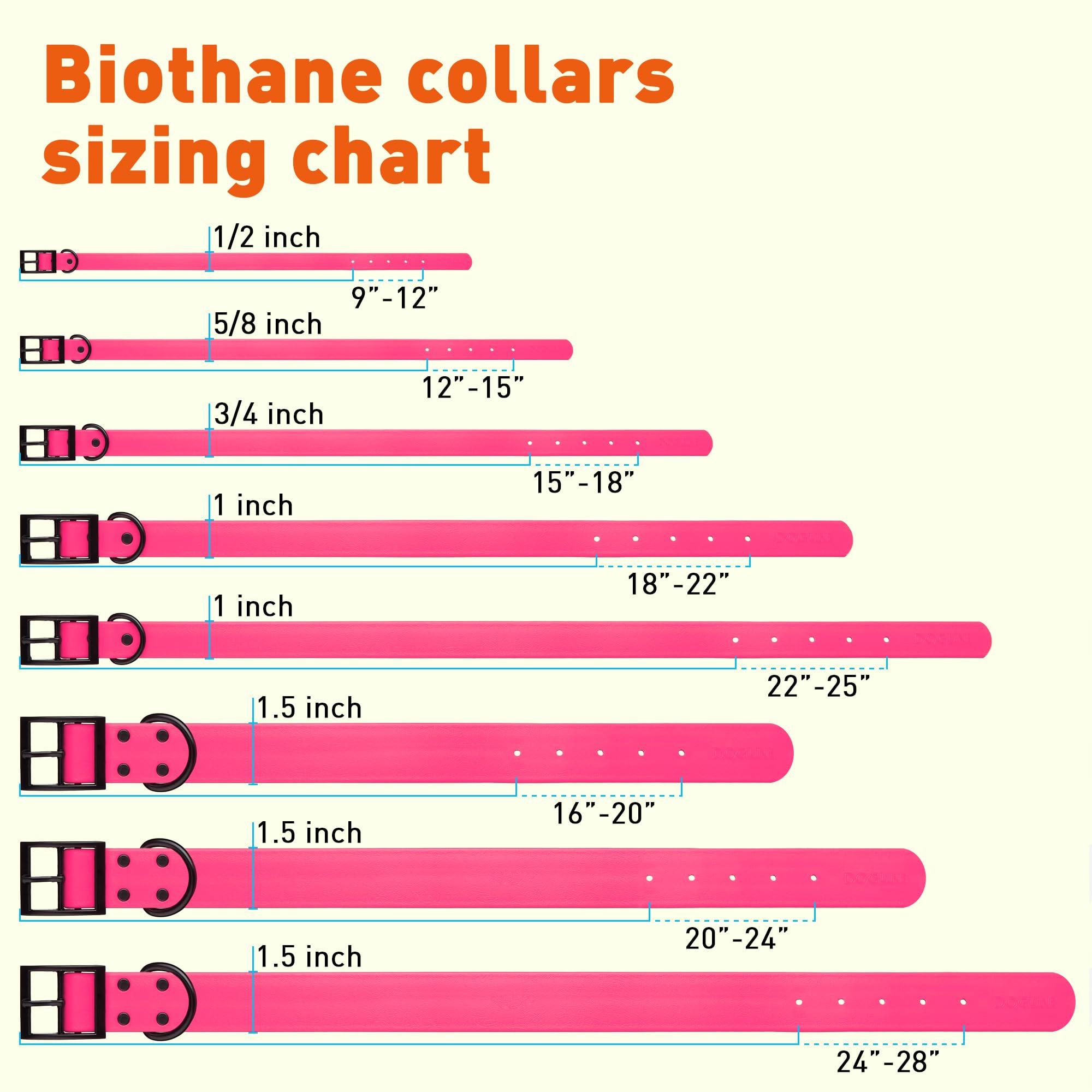 Dogline Biothane Waterproof Collar 25 color options including passionfruit pink