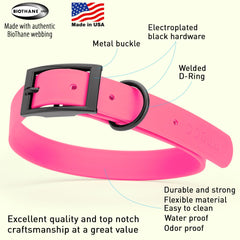 Dogline Biothane Waterproof Collar black hardware closeup shows non-reflective hardware