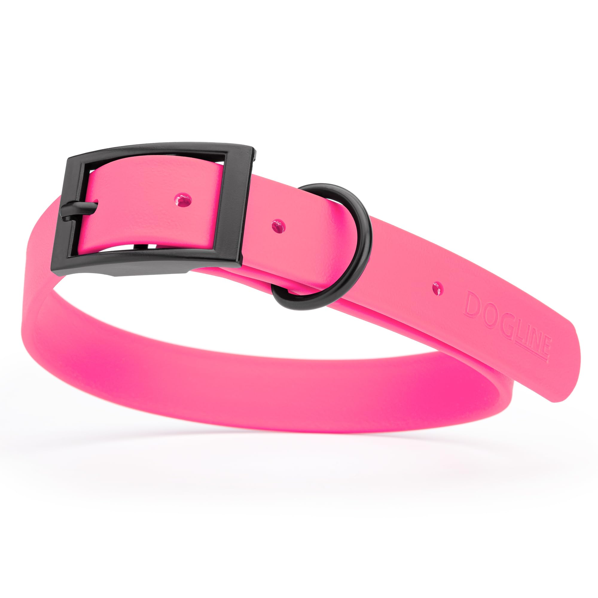 Dogline Biothane Waterproof Collar passionfruit pink closeup highlights water-repellent finish