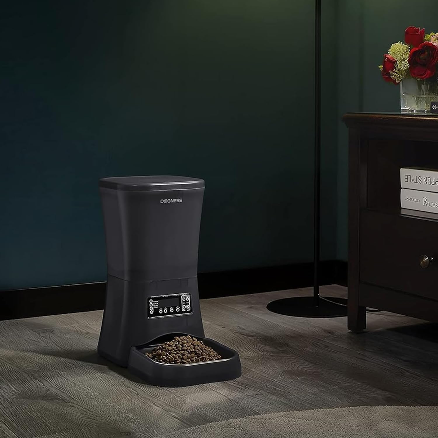 Dogness programmable pet food dispenser with LCD simplifies daily portioning.