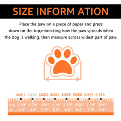 DOGOYS dog shoes orange on-dog image showing secure fit and easy on-off.