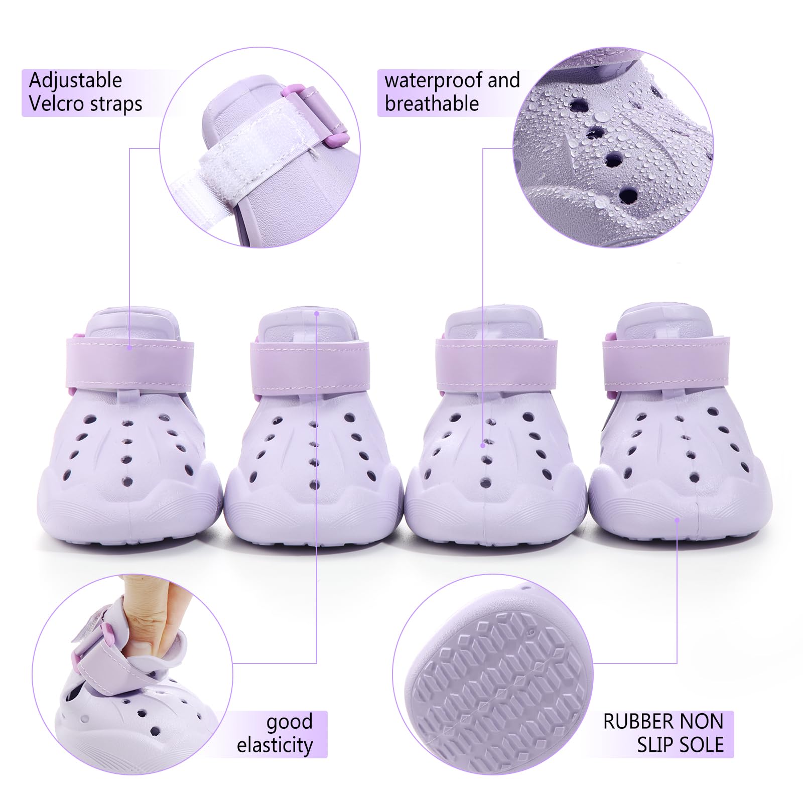 DOGOYS dog shoes purple rugged sole emphasizes traction on slippery or rocky surfaces