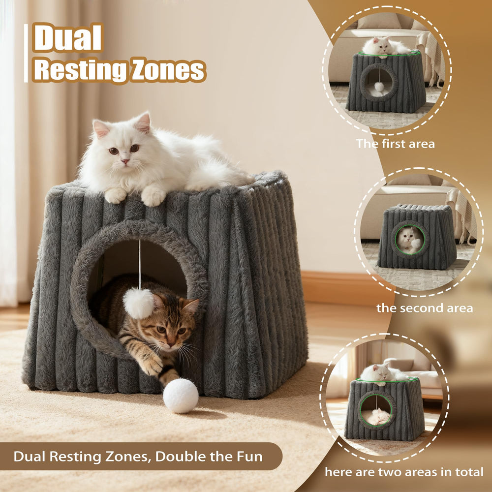 Dogpals cat house scratch pads highlight built-in scratching surfaces for paws.