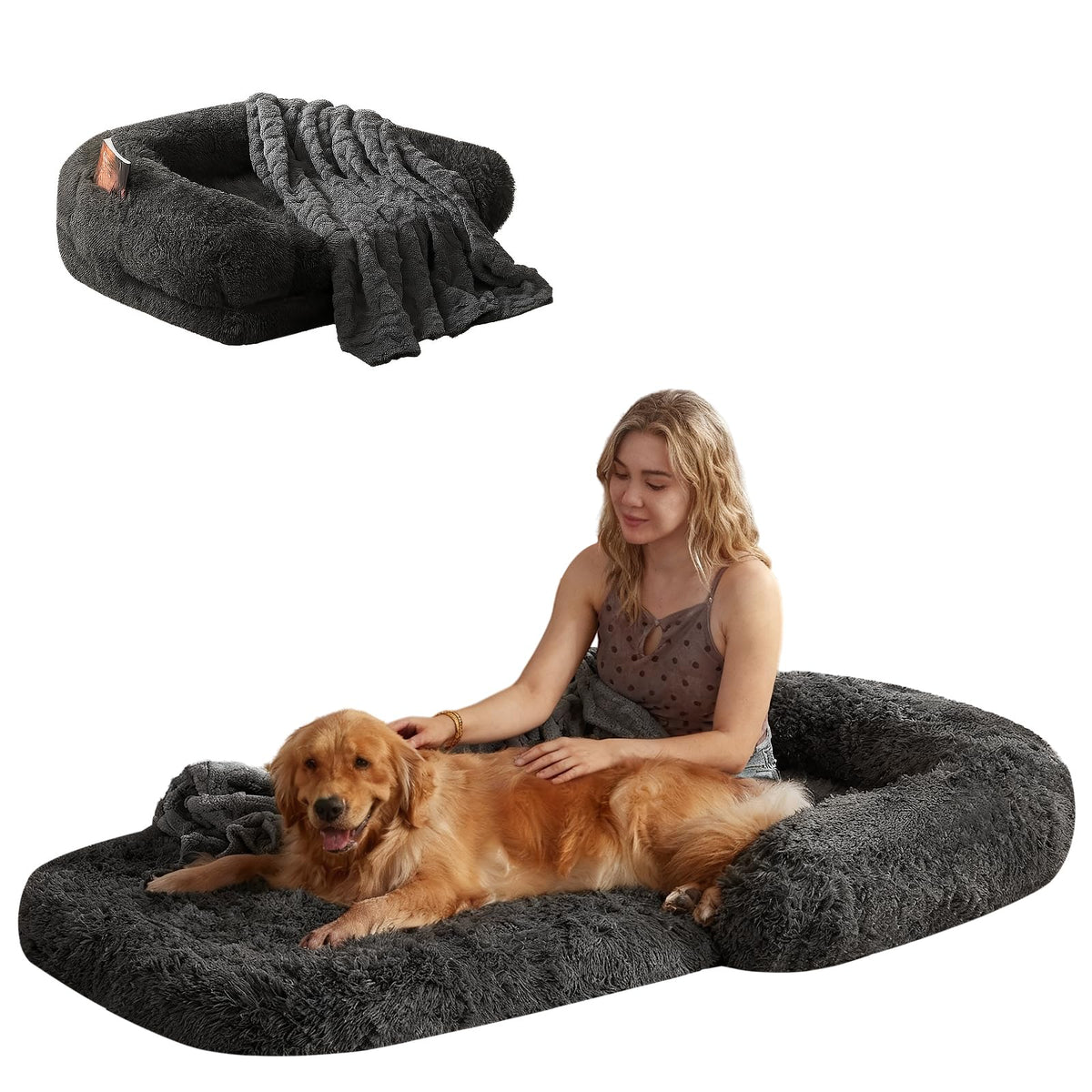 Dogpals foldable human dog bed folded setup shows compact storage and portability