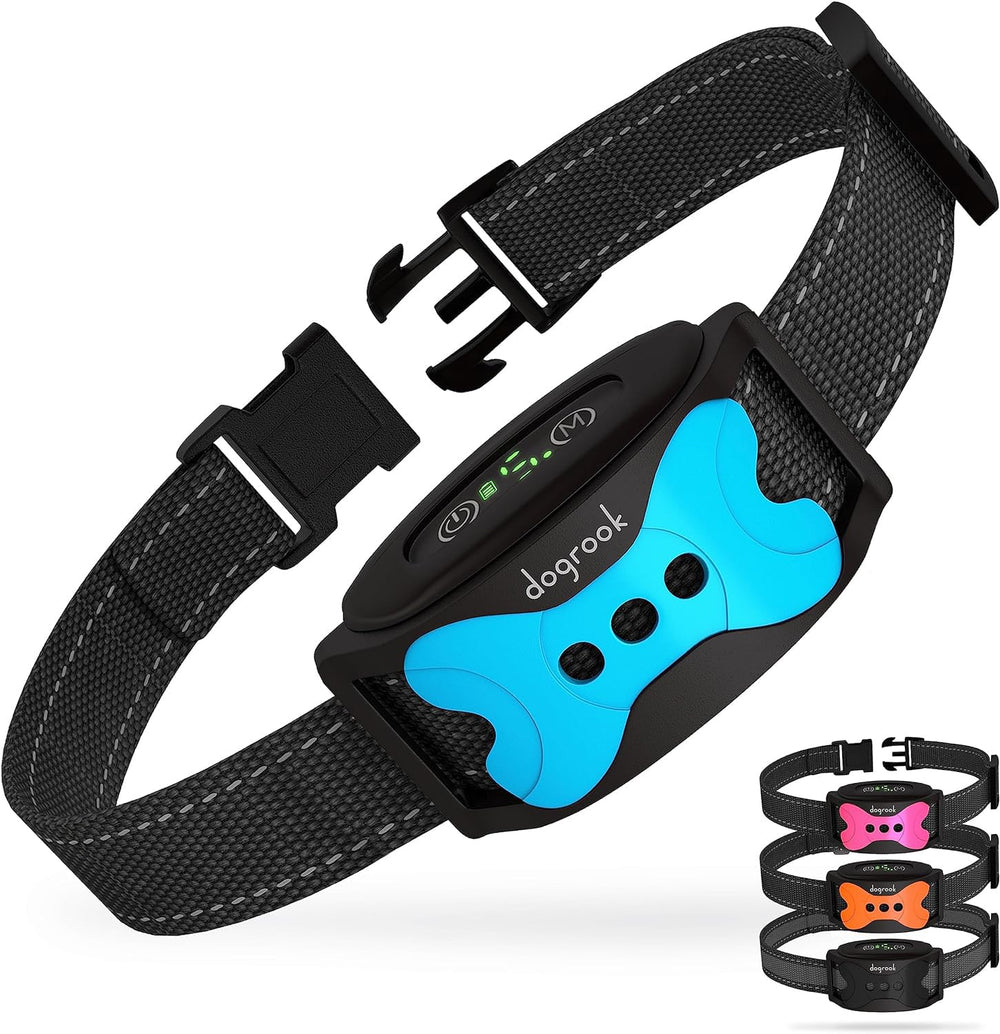 DogRook Dog Bark Collar closeup—humane training aid for calmer, controlled sessions.