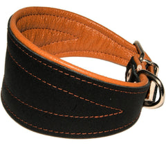 Dogs My Love real leather extra-wide collar, glossy black, ideal for daily walks.