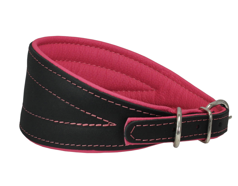 Dogs My Love real leather top surface collar with glossy black finish for durable daily wear.