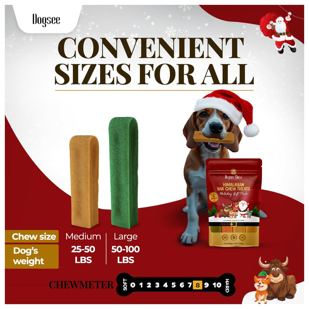 Dogsee Festive rawhide-free chews image reassures with no artificial fillers.