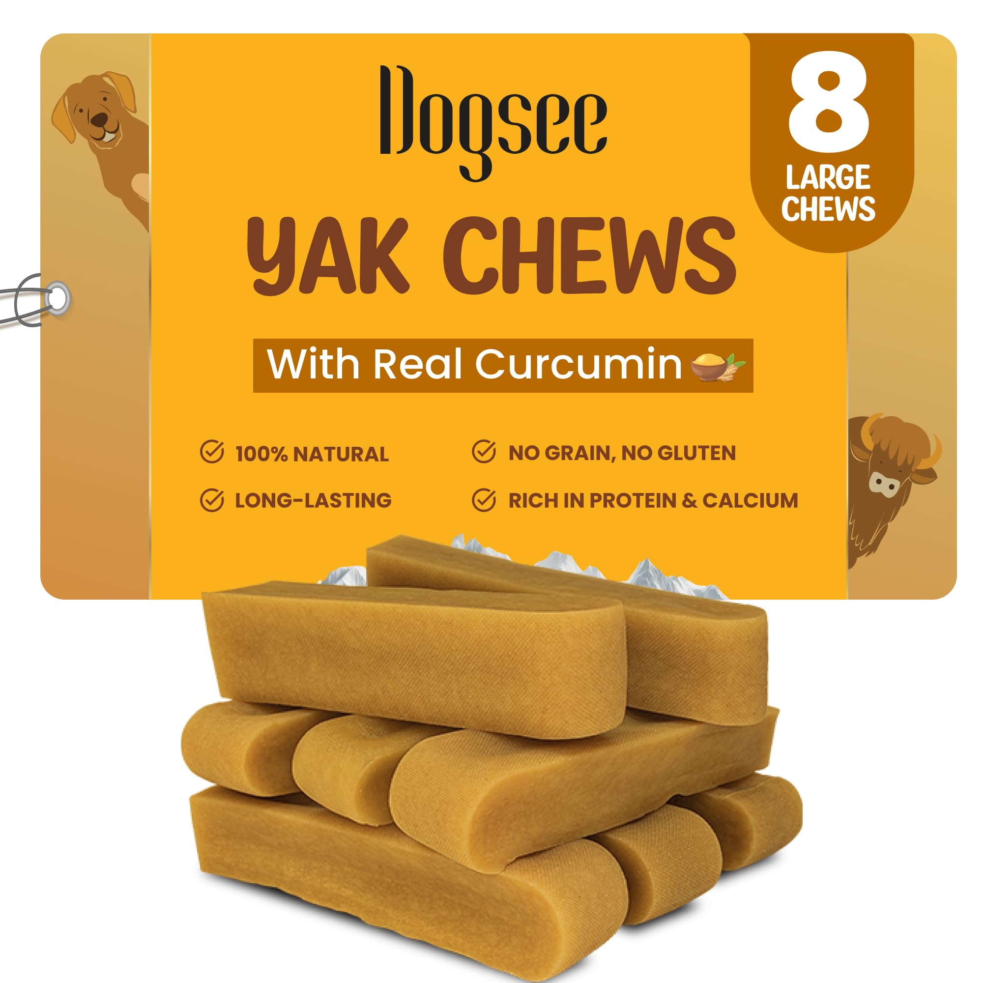 Dogsee Himalayan Yak Cheese Turmeric packaging shows resealable bag for easy storage.
