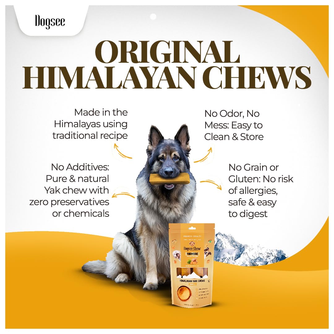 Dogsee Himalayan Yak Chews Turmeric XL bars close-up texture aids slow chewing