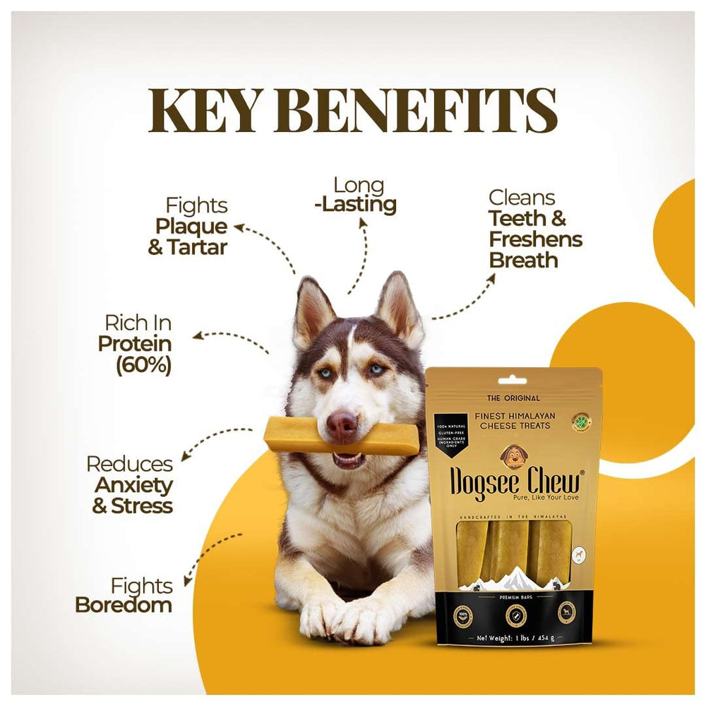 Dogsee Original Yak Chews support large breeds with protein-rich, calcium-fortified chews.