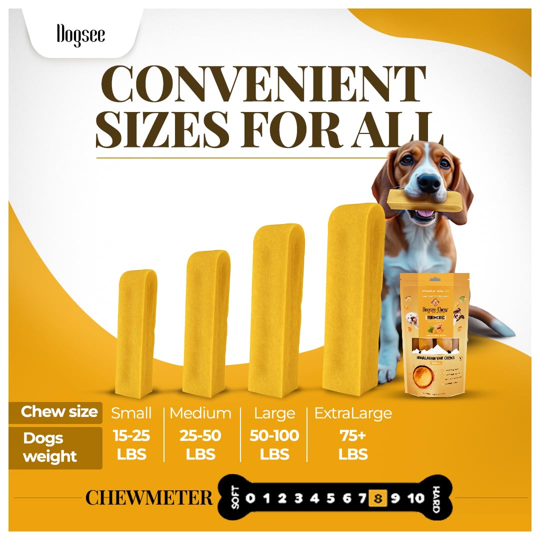 Dogsee Turmeric Yak Chews no-odor feature emphasized in product shot.