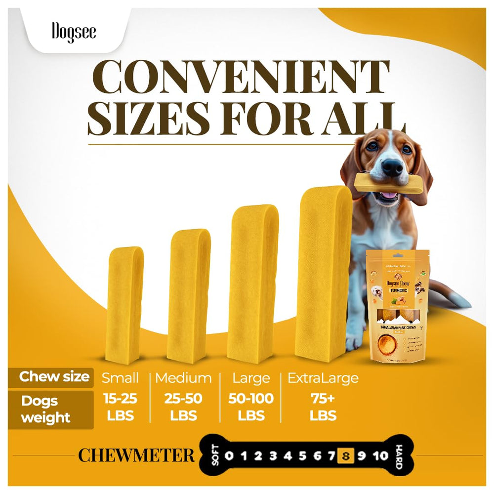 Dogsee Turmeric Yak Chews no-odor feature emphasized in product shot.