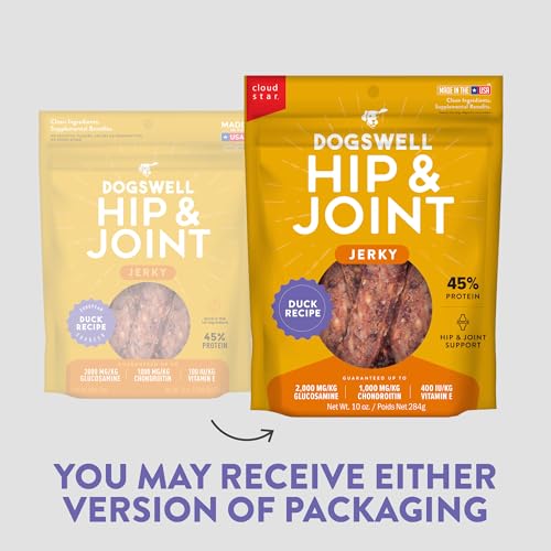 DOGSWELL jerky hip joint product image highlights glucosamine and chondroitin support