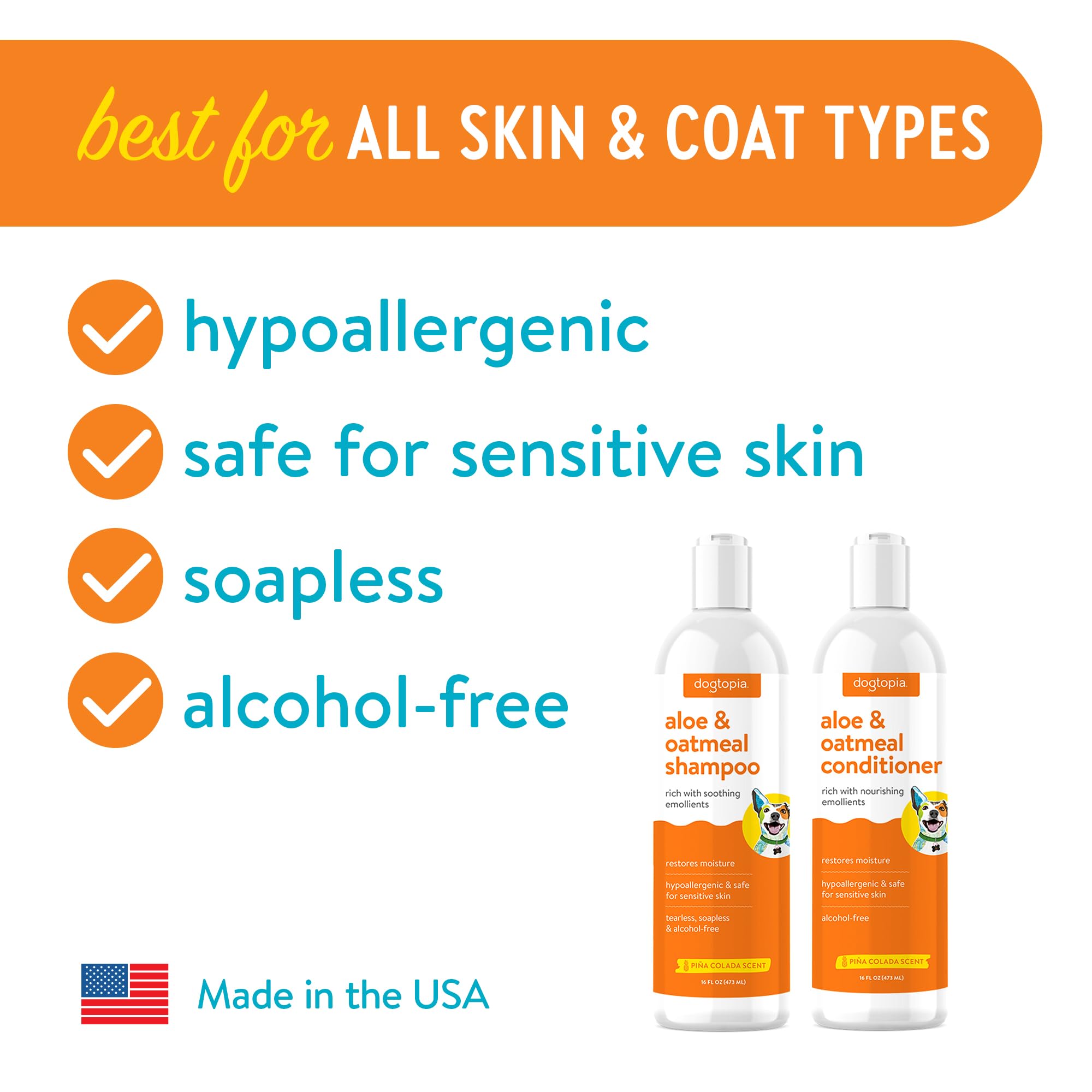 Dogtopia Aloe & Oatmeal conditioner bottle highlighting hydrating formula for soft coats