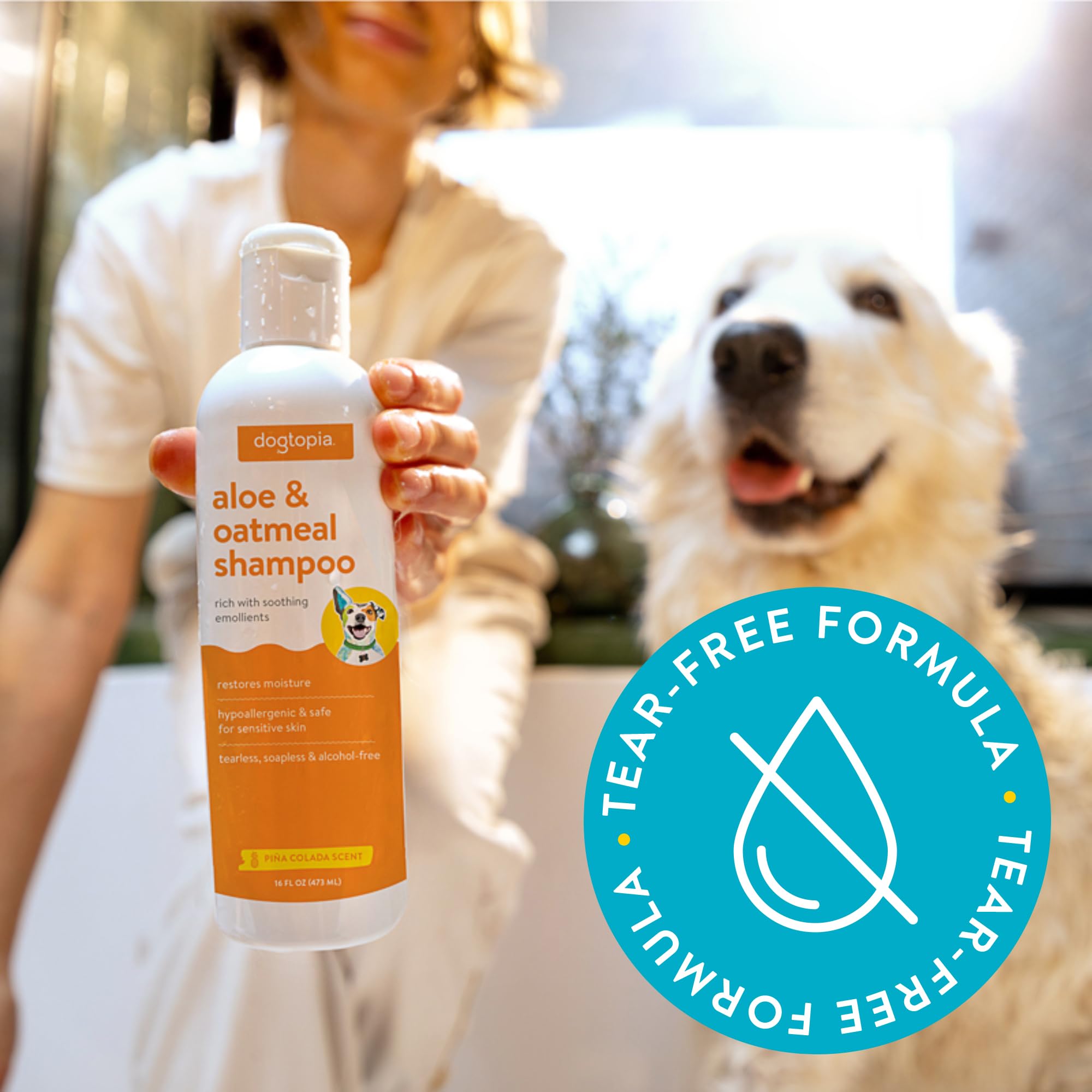 Dogtopia tropical scent image highlighting pina colada fragrance during bath