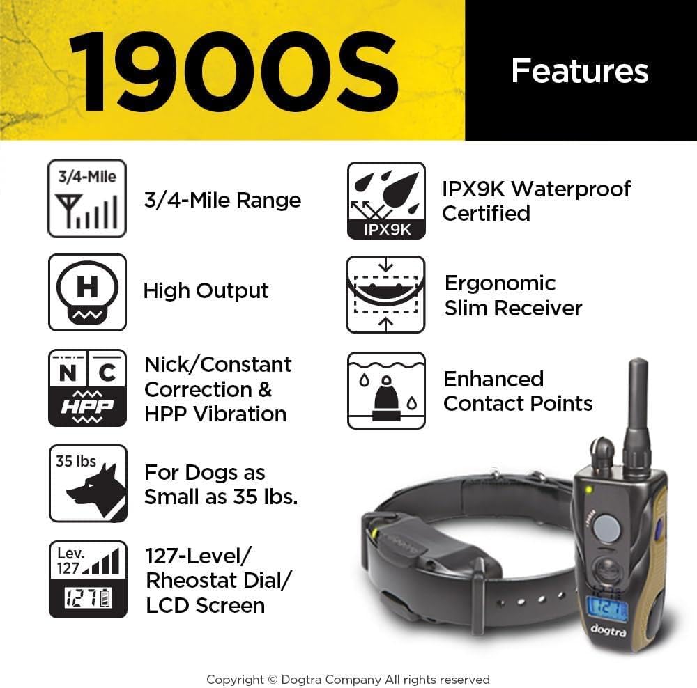 Dogtra 1900S 3/4-mile range supports versatile commands during field work.