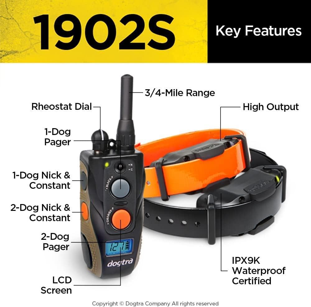 Dogtra 1902S remote with Rheostat dial for precise correction levels.