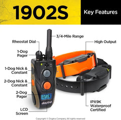 Dogtra 1902S remote with Rheostat dial for precise correction levels.