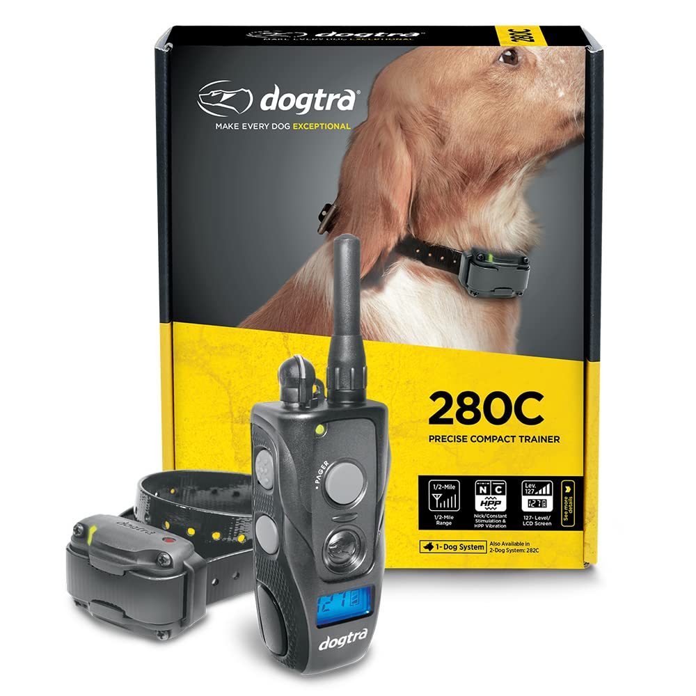 Dogtra 280C waterproof e-collar close-up showing rugged outdoor training readiness.