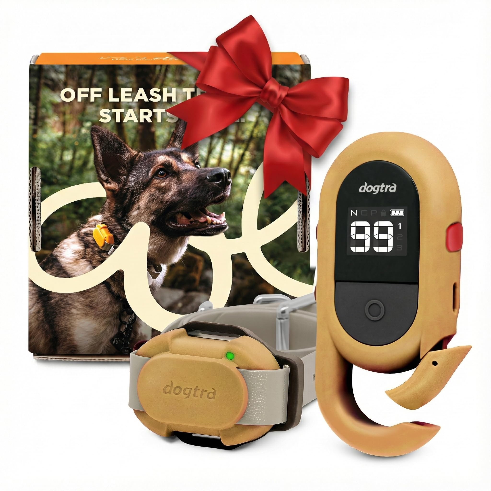Dogtra CUE Gen 2 tan remote close-up highlights easy controls for training beginners