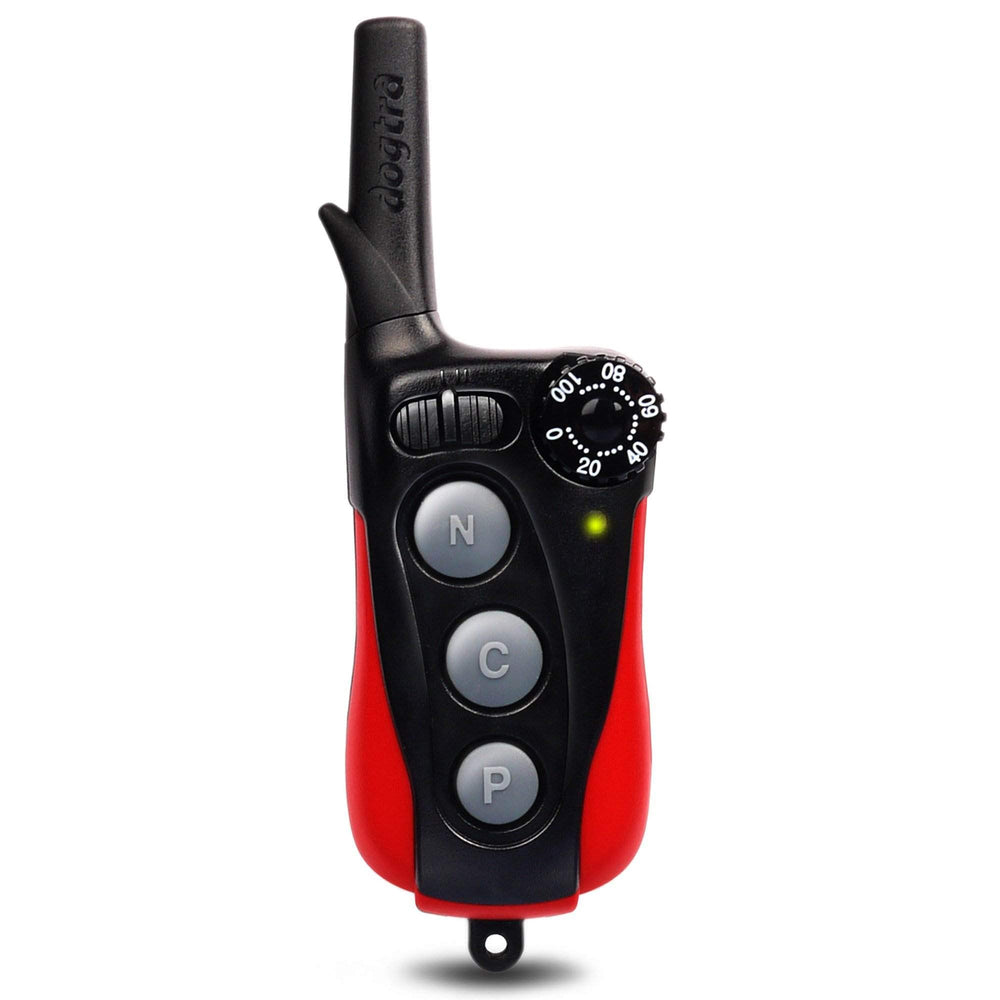 Dogtra iQ Plus transmitter shown with one-handed operation for quick corrections