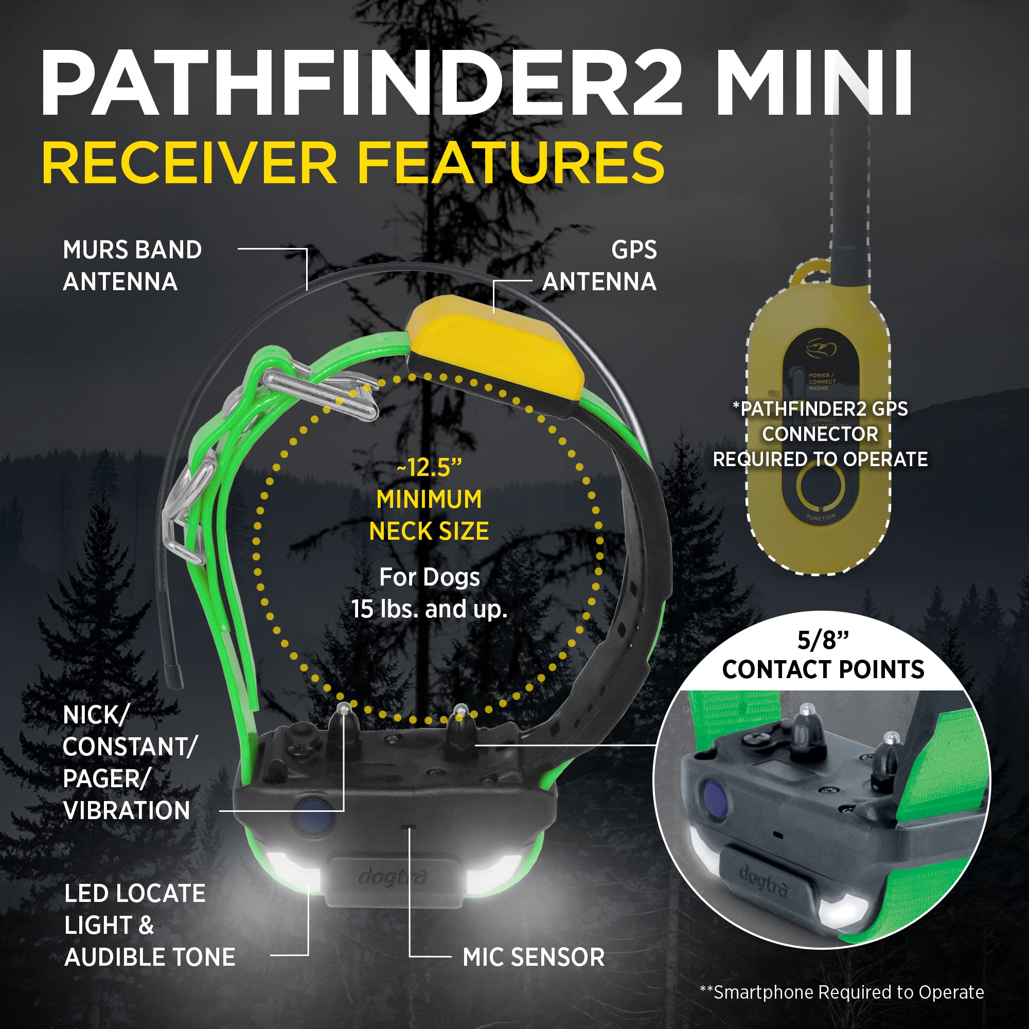 Dogtra PATHFINDER2 tracking app shown with live location updates and simple controls.